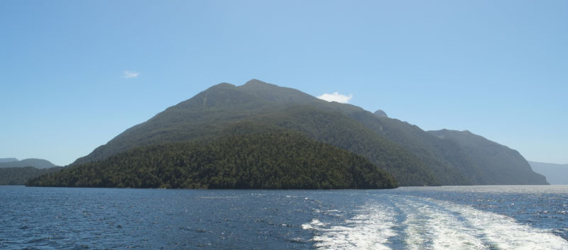 A landscape shot of forest-covered Secretary island