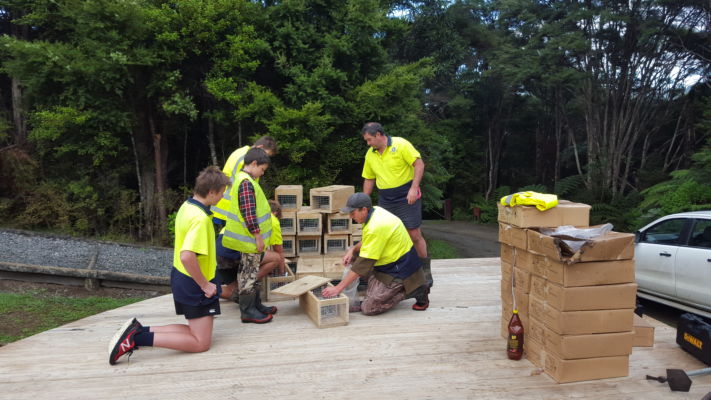A group in bright yellow work shifts make traps