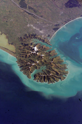 An view of Banks Peninsula from orbit