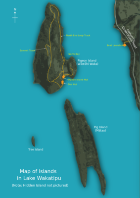 A map of Lake Wakatipu islands.