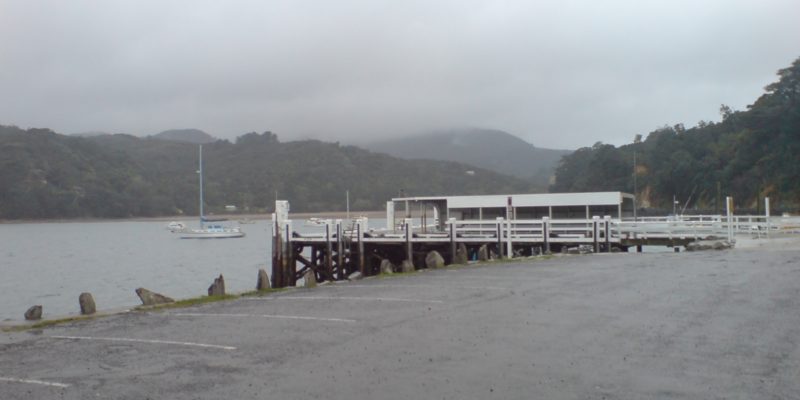 The Tryphena Ferry Terminal on Great Barrier Island. Predator eradication would require ongoing biosecurity controls. Image credit: Ingolfson (Wikimedia Commons).