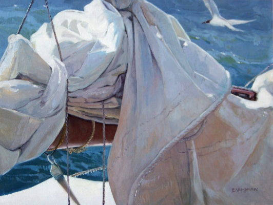 Adele titled this painting in oil 'Tern Beyond the Boom'.