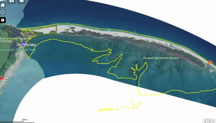 A map of Farewell Spit Nature Reserve.