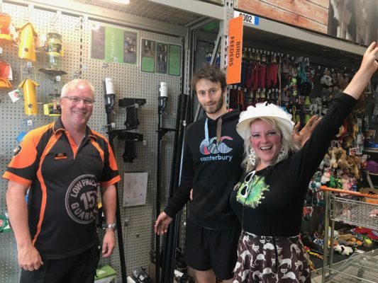 Tahu and Harvey with Craig Campbell, Garden Centre Manager for Mitre-10 MEGA in Dunedin. The company has been a keen supporter of the project.