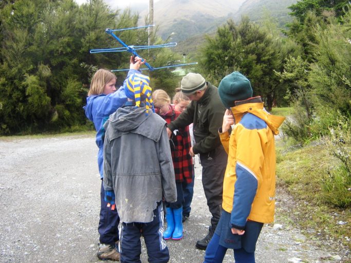 Students get some tips on using telemetry equipment.