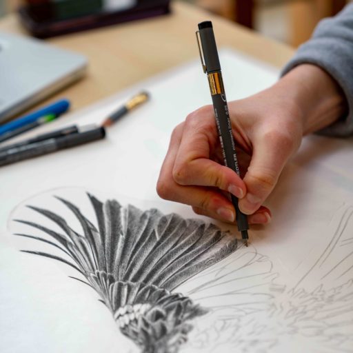 Hannah works with very fine-tipped pens.