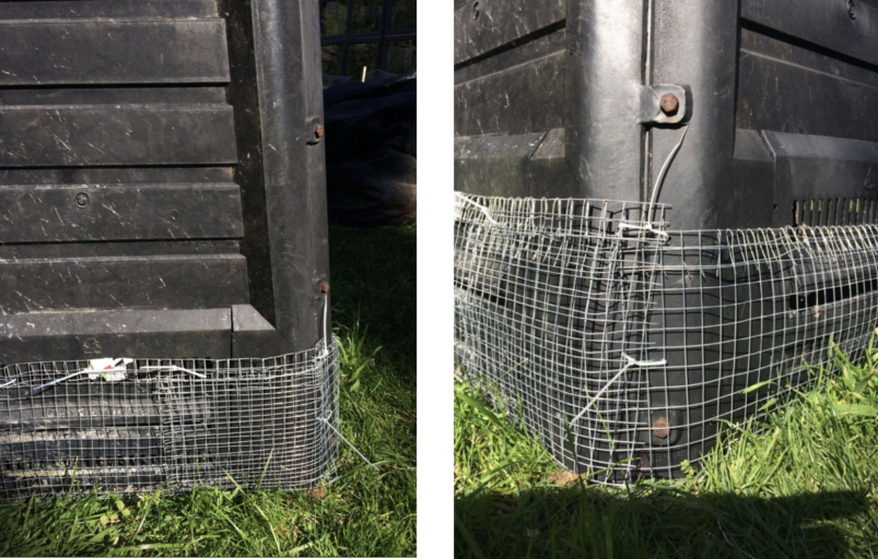 Photo showing how to cable tie the netting to the compost bin.