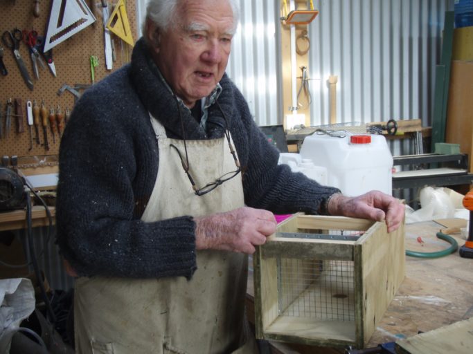 Peter Whitehead works on a trapbox. Image credit: Alison MacTavish.
