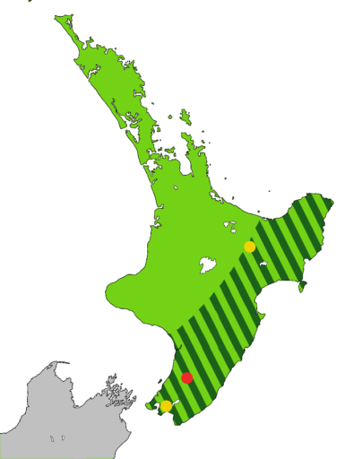 A map of the range of huia bird before the arrival of humans.
