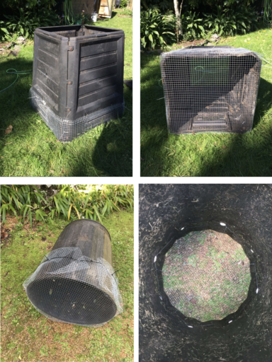 Photo showing rodent proof compost bins. 