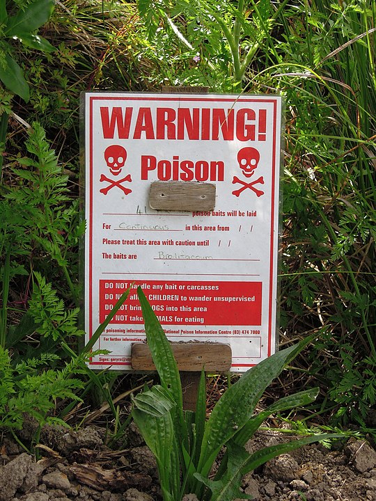 Brodifacoum bait warning sign