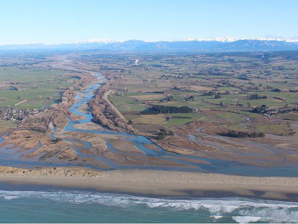 An view from the sky of a braided river rivermouth