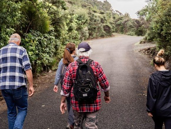 A group of trapper walking along a path