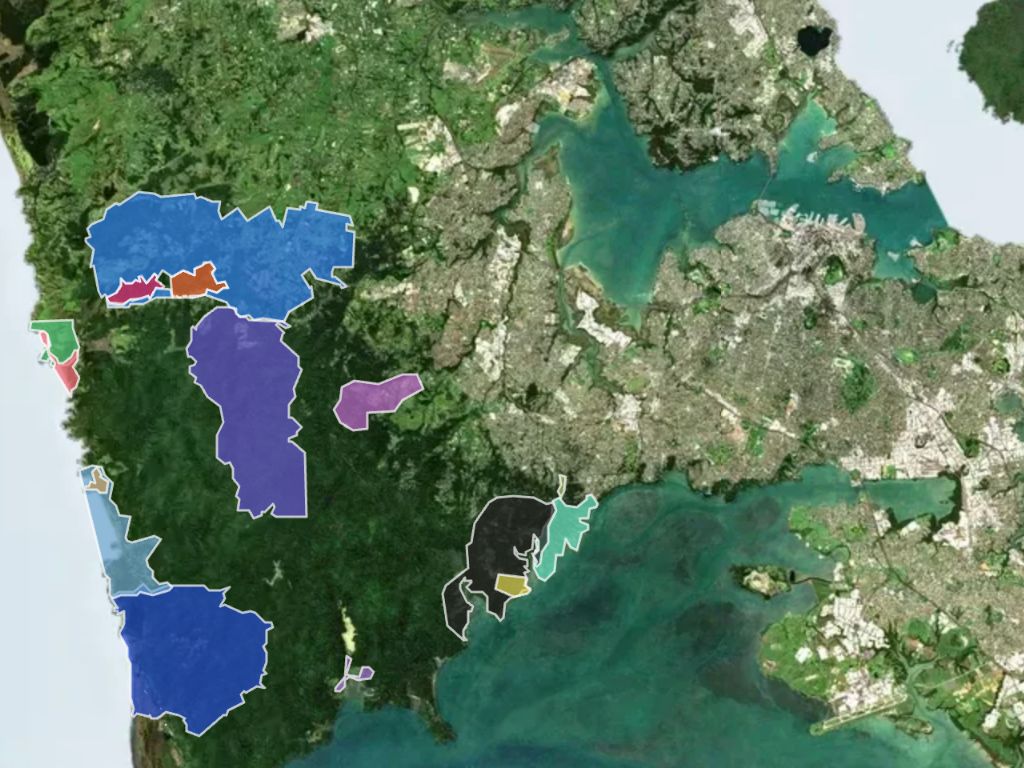A map showing the locations of groups near Auckland.