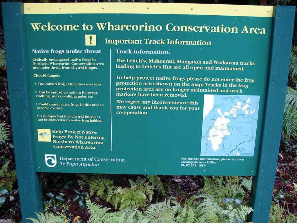 Sign showing information about Whareorino Conservation Area
