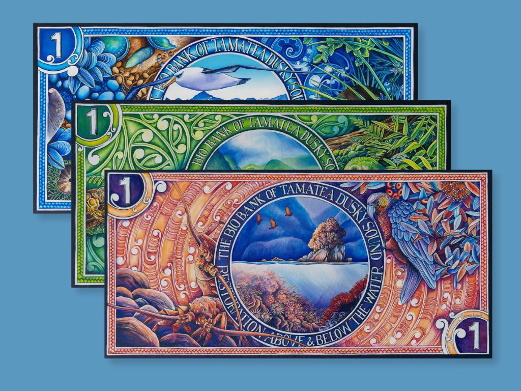 Dusky dollars. Paintings in the shape of banknotes.