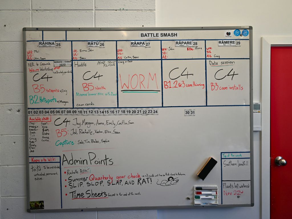 a whiteboard with a calendar planner on it