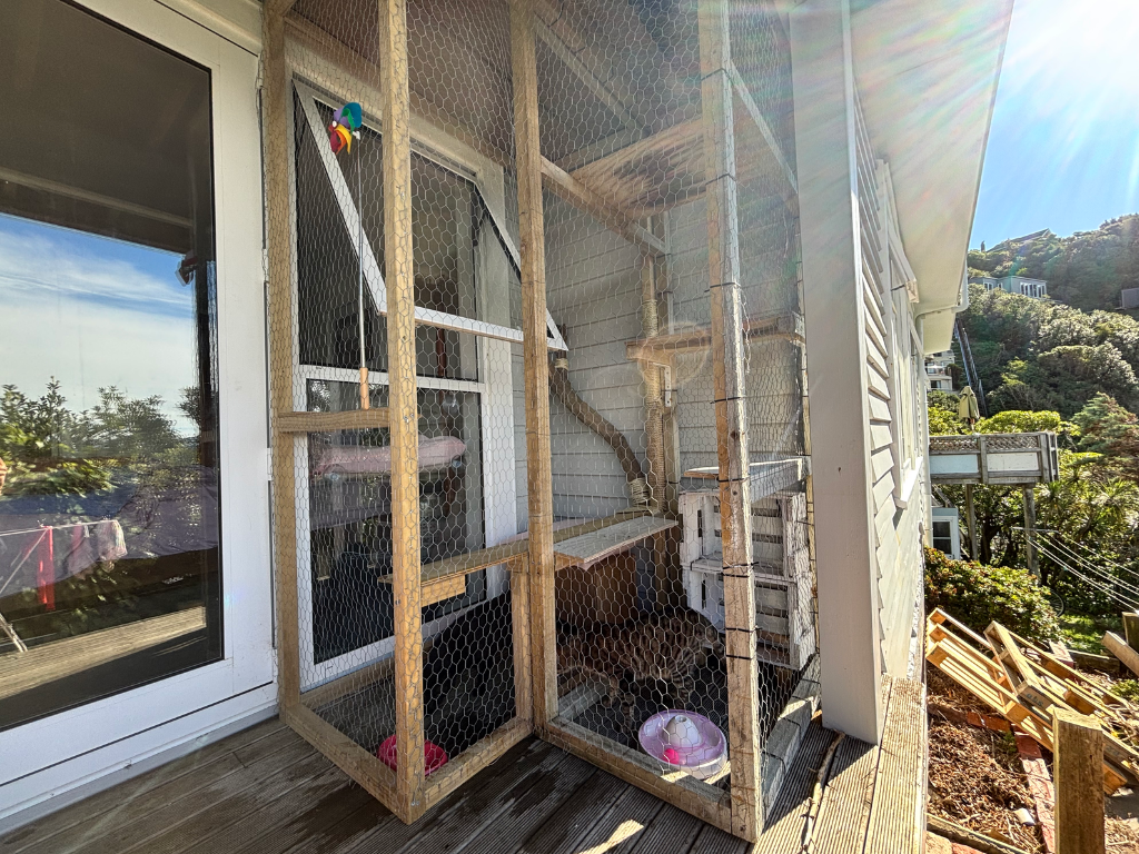 A catio on a deck